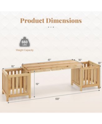 68-inch Fir Wood Patio Bench with Dual Planter Boxes