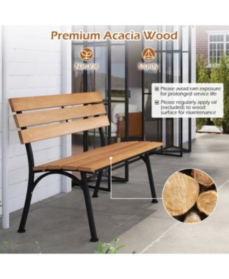 47-inch Outdoor Acacia Wood Bench with Metal Frame and Curved Backrest