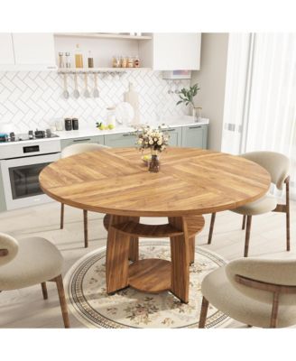 Modern Dining Table with Storage Shelf, 47-Inch Round Table for 4-6, Adjustable Feet,  Ideal for Dining Room or Apartment