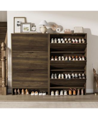 Fluted Shoe Cabinet with 3 Flip Drawers, Wide Slim Entryway Storage
