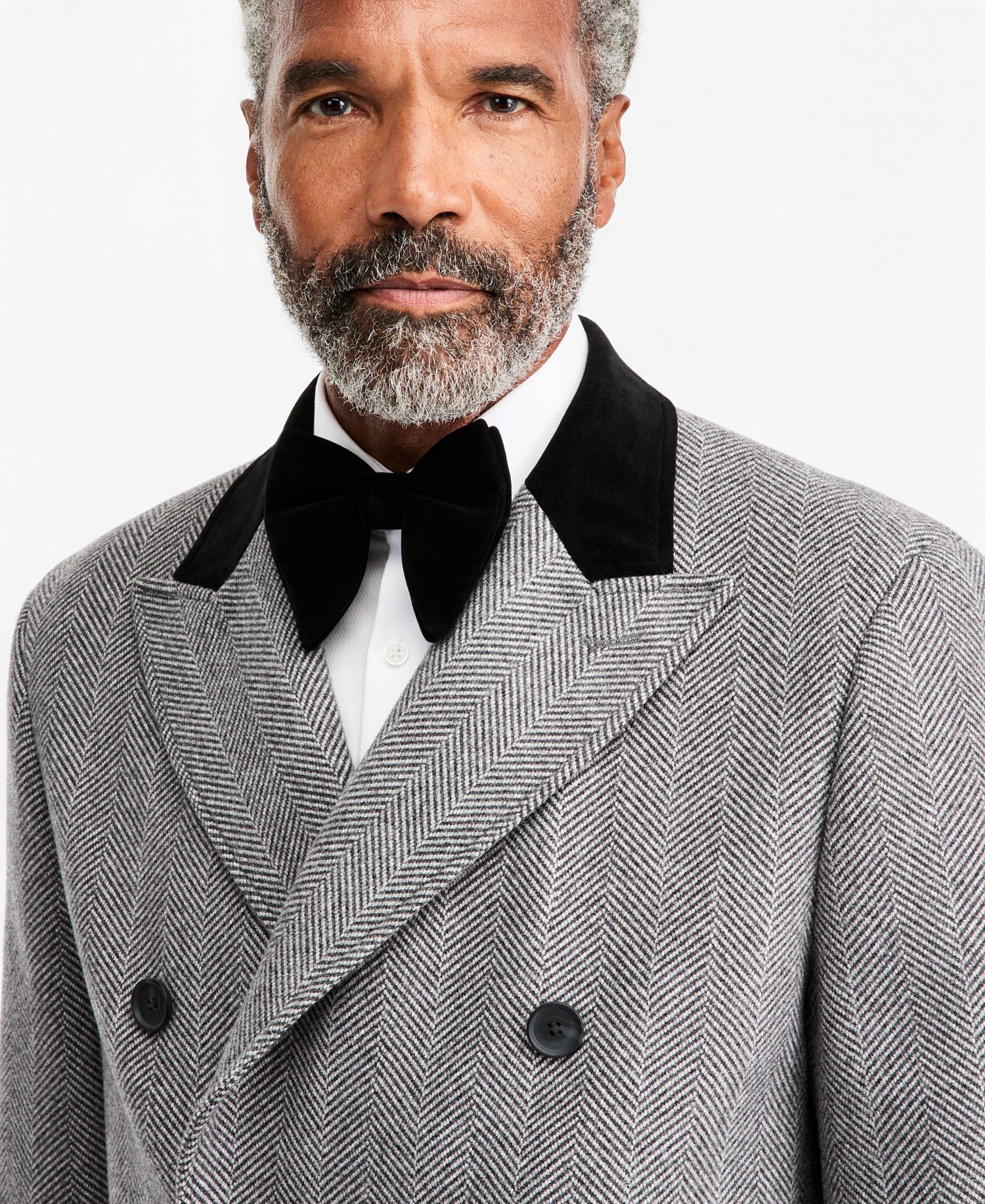 Men's Classic-Fit Herringbone Light Gray Double-Breasted Overcoat
