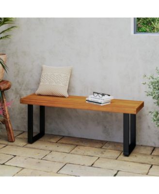 Set of 2 Acacia Wood Outdoor Dining Benches 48 Inch with Sturdy Metal Legs