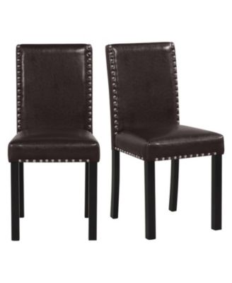 Set of 2 Faux Leather Upholstered Parsons Dining Chairs with Nailhead Trim
