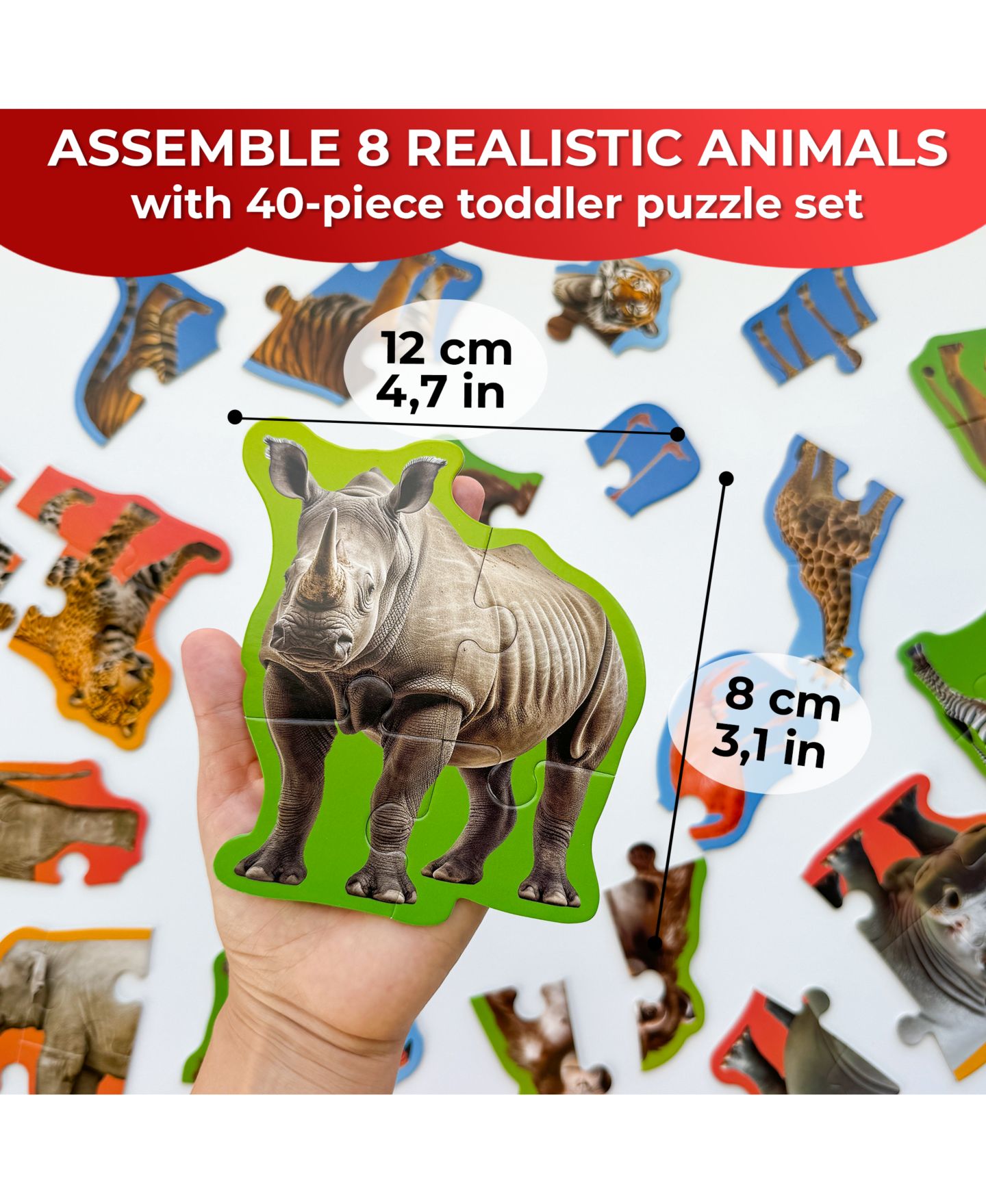 Детский пазл Quokka Step Up 40-Piece Animal-Shaped Realistic Puzzle, Ages 2-4, цвет: Разноцветный, вариант 1 — фото 3
