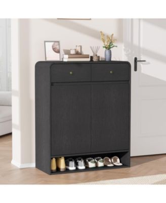 Shoe Cabinet with 2 Doors and 2 Drawers, 4 Tier Entryway Storage with Open Bottom Shelf