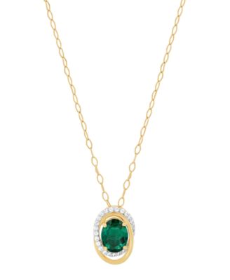 Created Emerald (1-5/8 ct. t.w.) and Created White Sapphire (1/4 ct. t.w.) Pendant Necklace in 14k Yellow Gold-Plated Sterling Silver