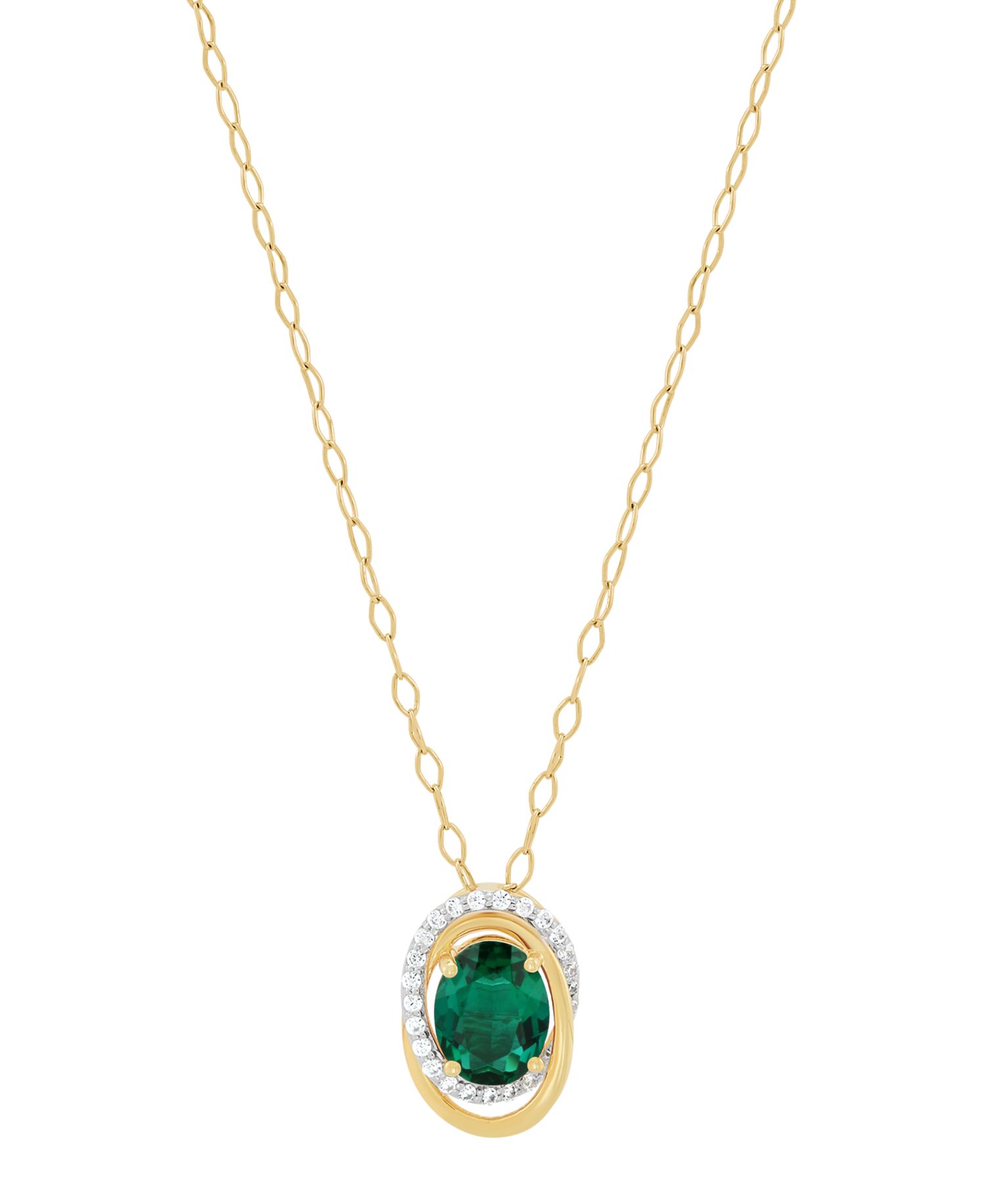 Created Emerald (1-5/8 ct. t.w.) and Created White Sapphire (1/4 ct. t.w.) Pendant Necklace in 14k Yellow Gold-Plated Sterling Silver