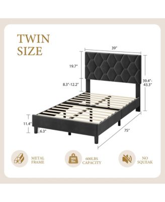  Full Bed Frame with Upholstered Headboard, Heavy-Duty Platform Bed Frame with Strong Wood Slats, No Box Spring Needed/Noise Free