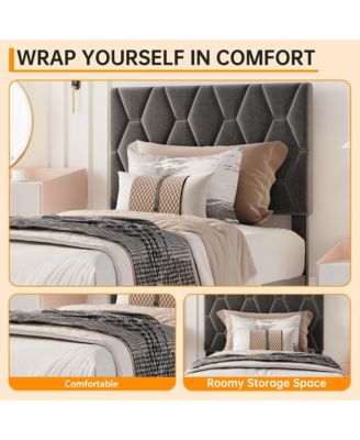  Full Bed Frame with Upholstered Headboard, Heavy-Duty Platform Bed Frame with Strong Wood Slats, No Box Spring Needed/Noise Free