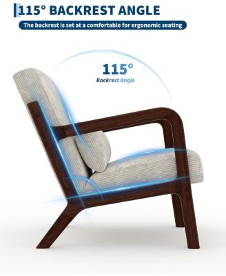 Mid-Century Modern Accent Chair with Corduroy Upholstery, Solid Wood Armchair with Removable Lumbar Pillow