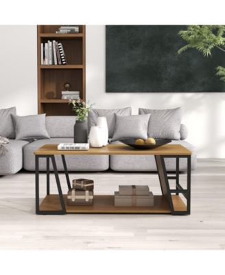 Rectangular Two Tier Coffee Table with Storage Shelf