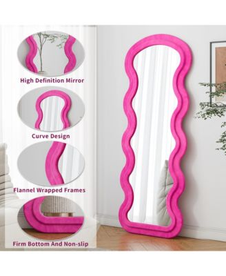 Full Length Wave Floor Mirror Flannel Design with Stand for Bedroom Living Room Hanging or Wall Leaning
