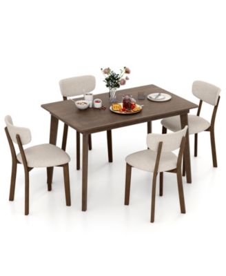 5-Piece Padded Dining Set with Rubber Wood Table and 4 Linen Chairs
