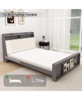 Full Linen Upholstered Platform Bed Frame with Storage Drawers and Headboard