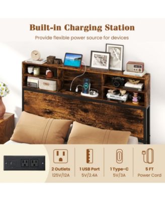 Full Metal and Wood Platform Bed Frame with Storage Drawers and Headboard and Industrial Design