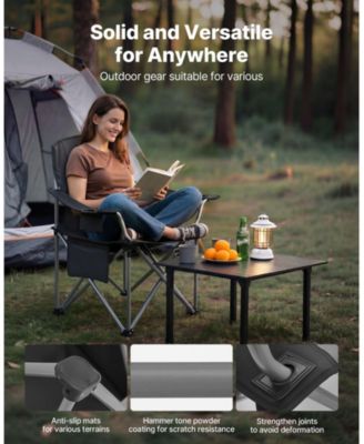 Heavy-Duty Folding Camping Chair With Padded Armrests Cooler Bag and 450 Lbs Capacity