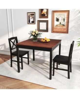 3-Piece Wooden Kitchen Table Set for 2 with Cross-Back Chairs
