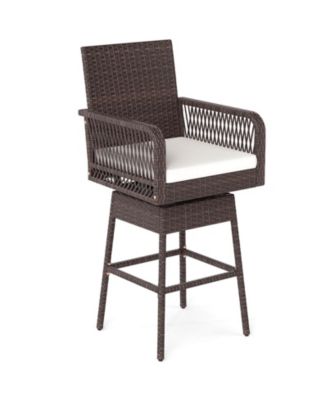 29" Patio 360degree(s) Swivel Bar Stool with Cross-Woven Armrests Footrest and Seat Cushion