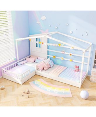 Twin Kids House Bed Frame with Safety Guardrails