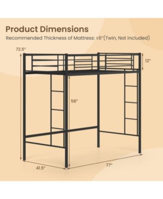 Steel Twin Loft Bed with Dual Ladders and Full-Length Guardrail