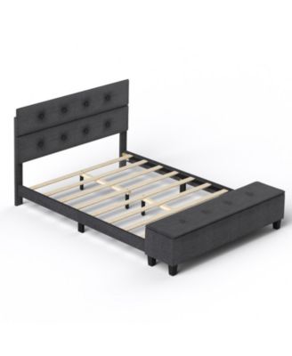 Full Upholstered Platform Bed Frame with Ottoman Storage and Tufted Headboard