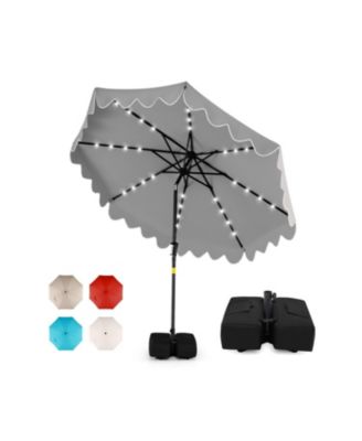 Patio Umbrella with Solar LED Lights and Heavy Duty Weighted Base
