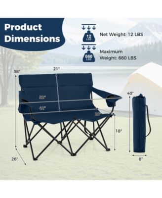 Double Camping Chair Two Person Folding Loveseat with Cup Holders