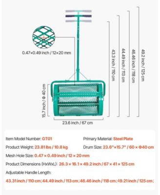 Compost Spreader, 24 inches Wide with Adjustable Height, Powder-Coated Steel Roller