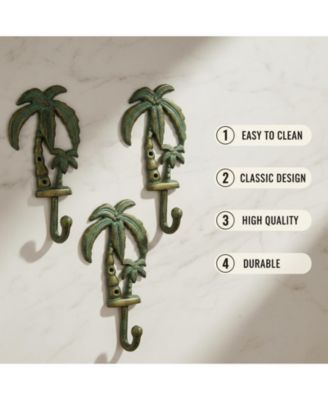 Cast Iron Palm Tree Wall Hooks Rustic Black Decorative Coats Towels Bags Tropical Home Vintage Set Of 3
