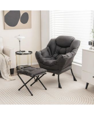 Modern Accent Sofa Chair with Folding Footrest and Side Pocket