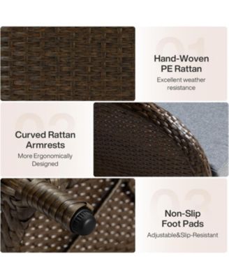 5-Piece Outdoor Wicker Patio Furniture Set with 2 Swivel Chairs, 1 Loveseat and 2 Tables, Rattan Conversation Set with Cushions