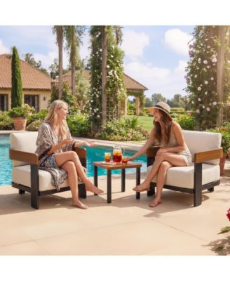 3-Piece Patio Conversation Set with 2 Armchairs & Coffee Table, Modern Garden Furniture