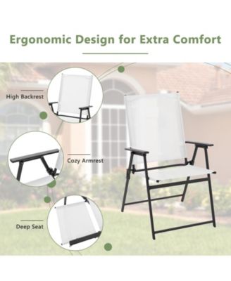 Set of 2 Folding Patio Dining Chairs with Armrests and Breathable Fabric