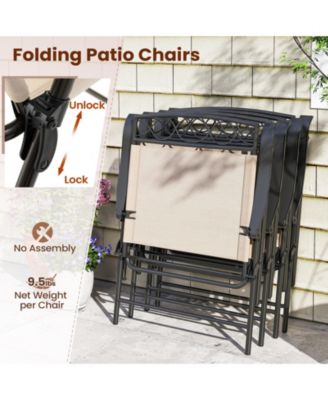 Set of 4 Folding Patio Dining Chairs with Armrests and Inclined Backrest