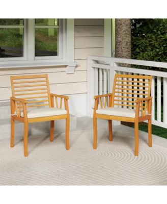 Set of 2 Acacia Wood Outdoor Dining Armchairs with Removable Cushions
