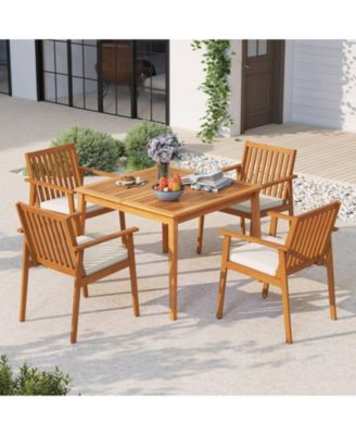 Set of 2 Acacia Wood Patio Dining Chairs with Removable Padded Cushions
