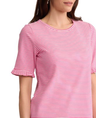 Women's Ruffle Elbow-Sleeve Crewneck Top