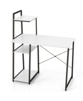 Computer Desk with 3-Tier Side Bookshelf, Anti-Fall Guard Rail and Adjustable Foot Pads