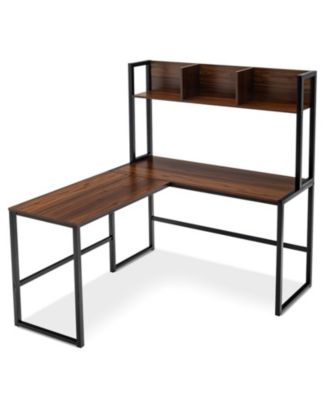 Reversible L-Shaped Corner Desk with Open Storage Hutch and Footrest Bars