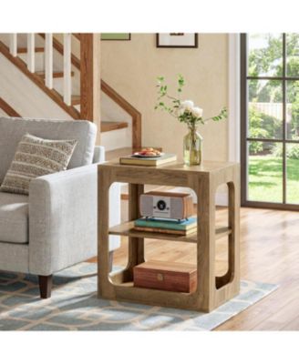 End Table with Storage Shelves, 3-Tier Side Table with Sturdy Base, Farmhouse Wooden Bedside Nightstand