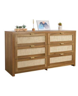 6 Drawer Rattan Dresser, Rattan Chest with Metal Handle