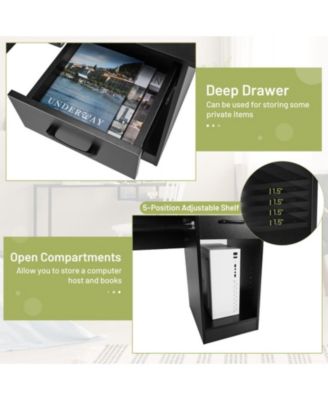 Laptop Table with Pull-Out Keyboard Tray, 5-Position Adjustable Shelf and Deep Drawer