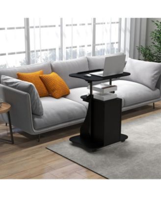 Mobile Standing Desk Cart with Adjustable Tilt Desktop, Cabinet and Open Shelves