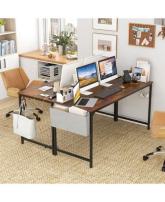 Computer Desk with Built-In Charging Station, Side Storage Bag and Metal Hook