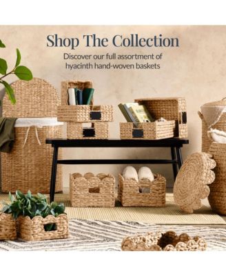  Scalloped Shelf Baskets, Woven Storage Bins, 4 Pack