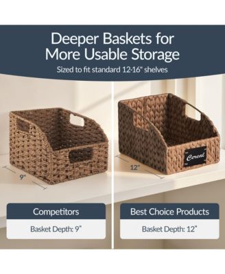 Hyacinth Angled Pantry Storage Baskets Handles, Chalkboard and Marker (Pack of 2)