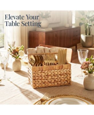 Utensil Caddy Handle - 4 Compartments, Woven Wicker Utensil Silverware Flatware Organizer