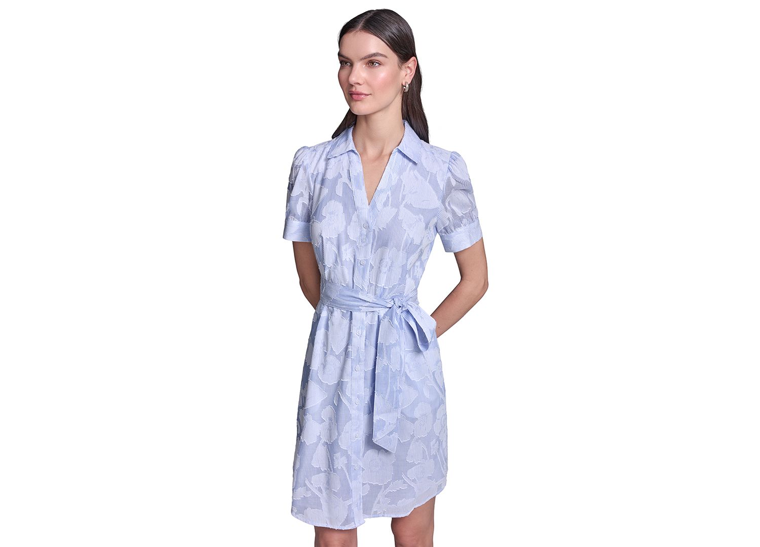 Women's Floral Burnout Cotton Shirt-Dress