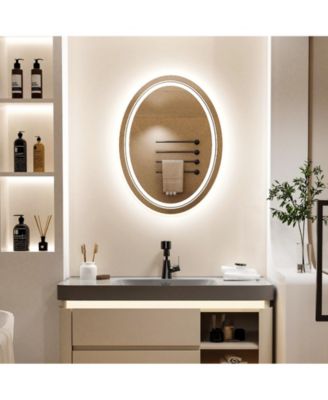 Oval LED Bathroom Mirror 28"x20" Wall Mounted Makeup Mirror Dimmable, Memory, 3 Colors (Front Lights + Backlit)