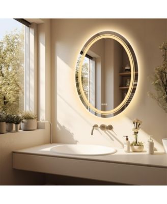 Oval LED Bathroom Mirror 28"x20" Wall Mounted Makeup Mirror Dimmable, Memory, 3 Colors (Front Lights + Backlit)